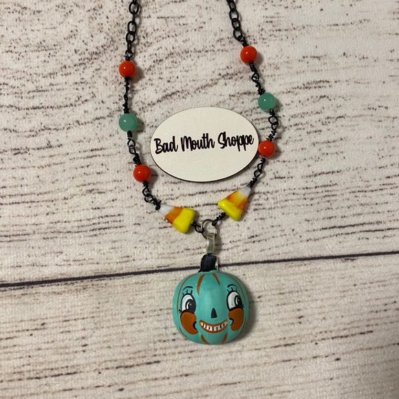 *Spookshow Babe Johanna Parker Vintage Halloween Pumpkin Necklace in Turquoise
